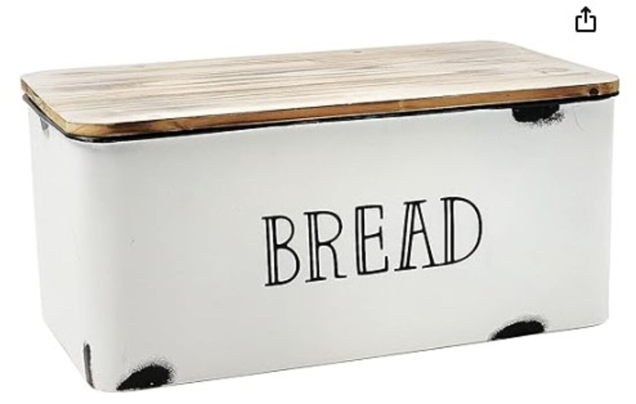 Metal White Loaf of Bread Storage Container Large Vintage Bin Retro Rustic Counter Breadbox Farmhouse Bread Box for Kitchen Countertop